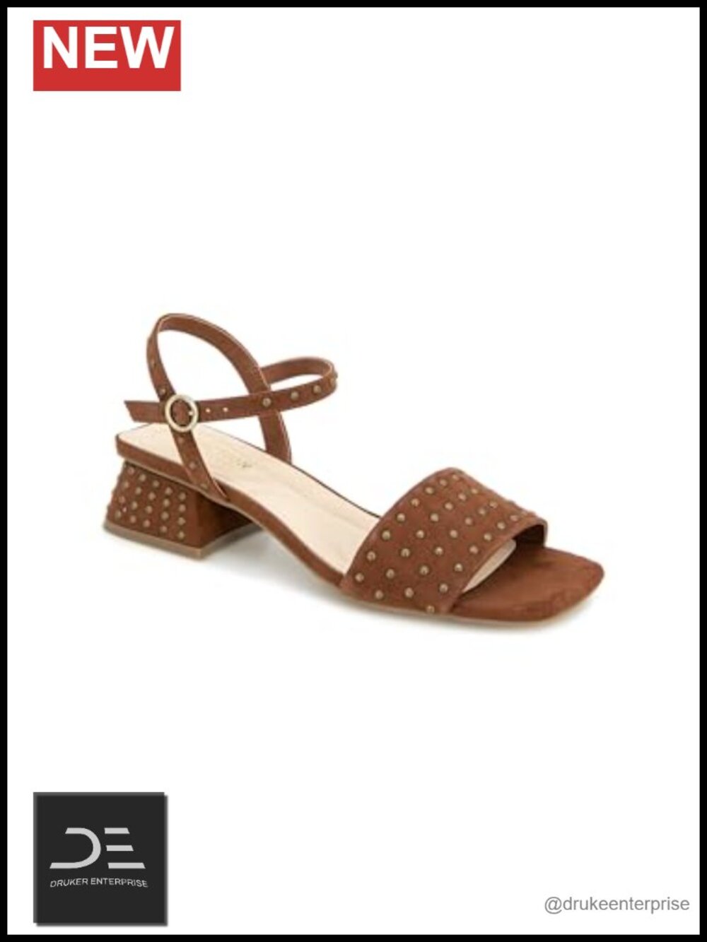Faux Suede Studded Block Heel Sandals with Ankle Strap
